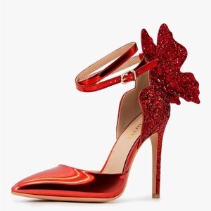 Elegant Red Stiletto Heels with Glitter Detail